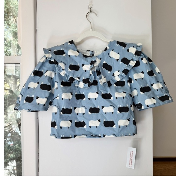 NWT Lisa Says Gah Wendy Counting Sheep Top Shirt Short Sleeve Print Blue - Picture 5 of 13